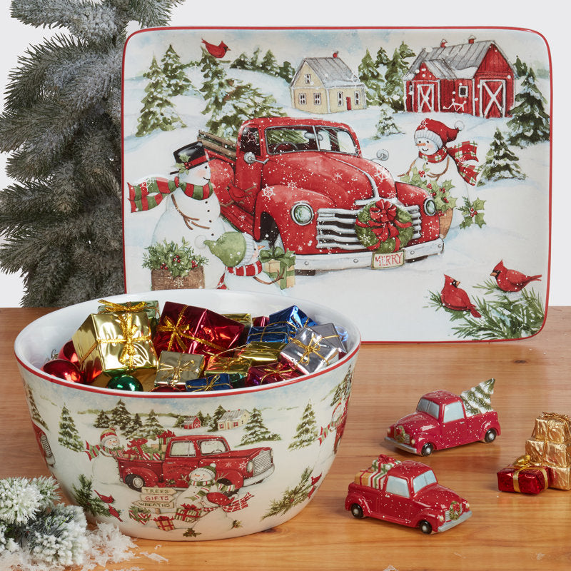 Red Truck Snowman 16Pc Dinnerware Set