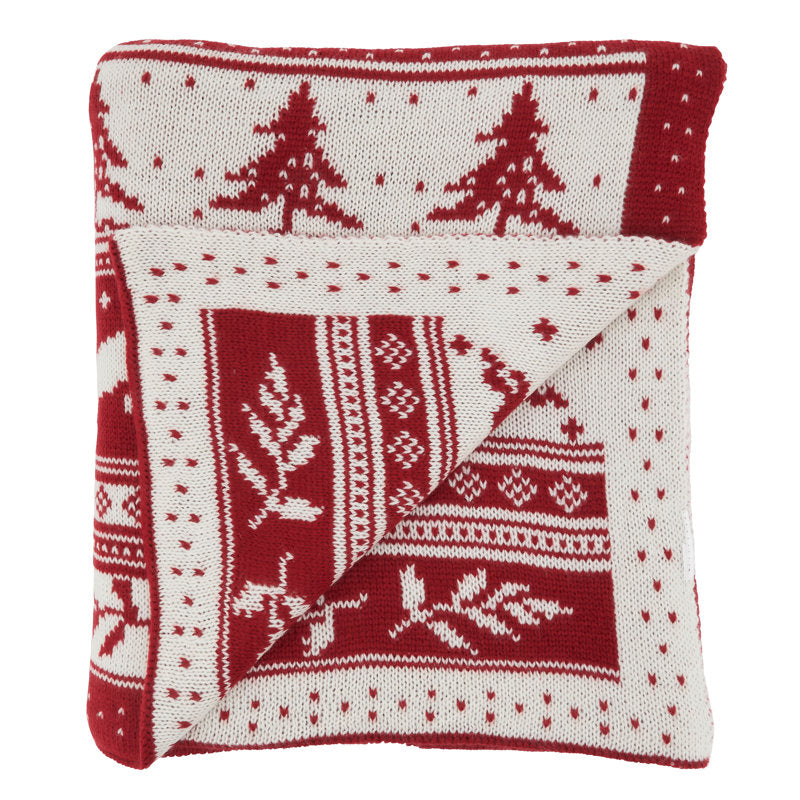 Reindeer & Christmas Tree Knit Throw