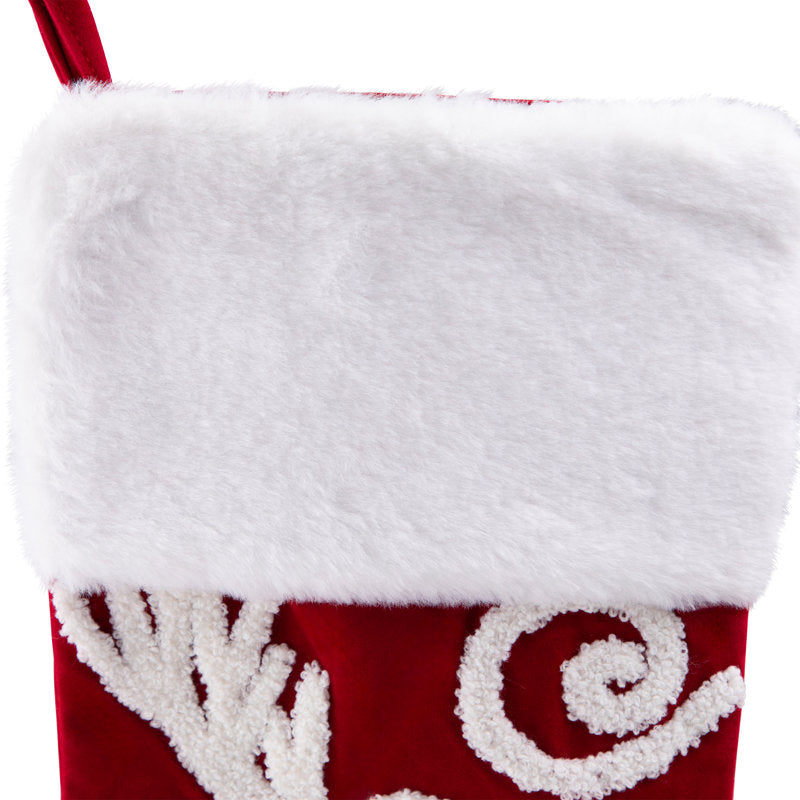 Reindeer And Snowflake Embroidered Christmas Stockings - 20" - Set Of 3