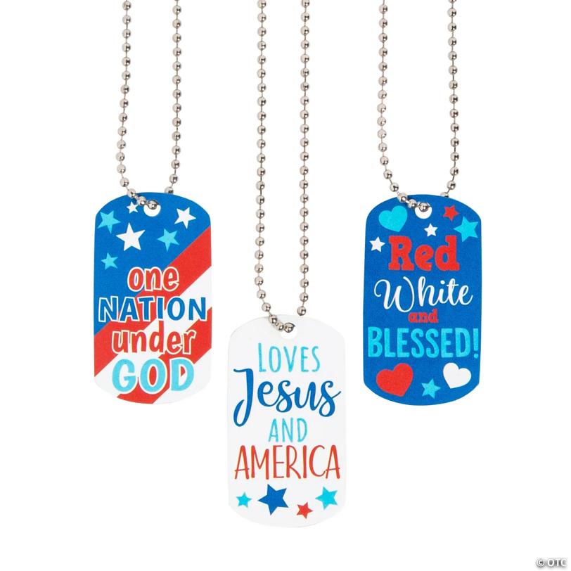 Religious Patriotic Dog Tag Necklaces - 12 Pc.