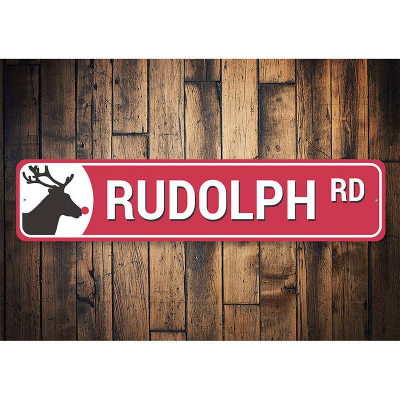 Rudolph Road Reindeer Holiday Aluminum Sign