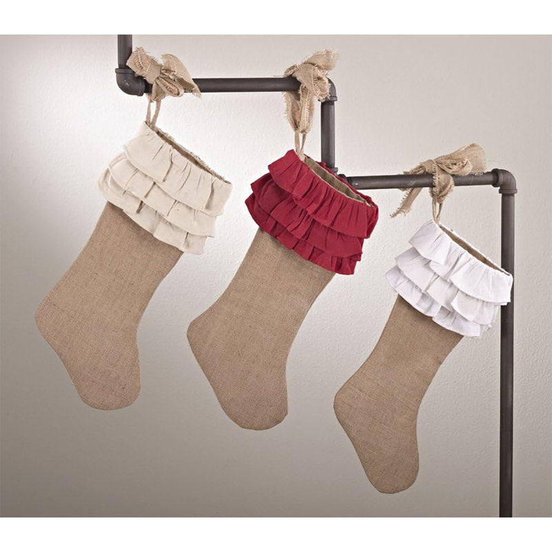 Ruffled Holiday Design Burlap Christmas Stocking 13" W X 19" L, 1-Piece