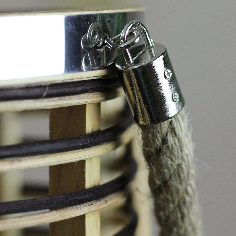 Rustic Chic Cylinderical Rattan Decorative Candle Holder Lantern with Jute Handle