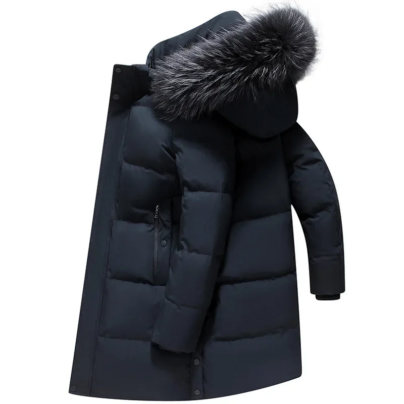 Canada Fashion Winter Jacket Men Down Coat Parka Men's White Goose Down Jackets Fur Collar Hooded Warm Thick Long Padding HWY287