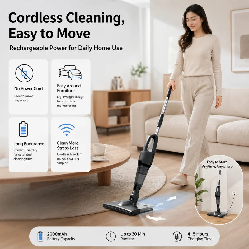 Wireless Stick Vacuum Cleaner 5Kpa Powerful Suction Cordless Handheld Vacuum Mop Combo for Home Pet Hair Floor Carpet Cleaning