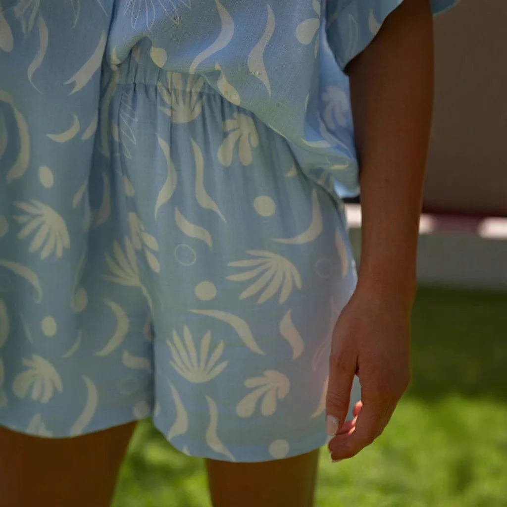 New Lapel Printed Set Three Quarter Sleeve Top and Shorts Fashion Matching Set for Daily Casual