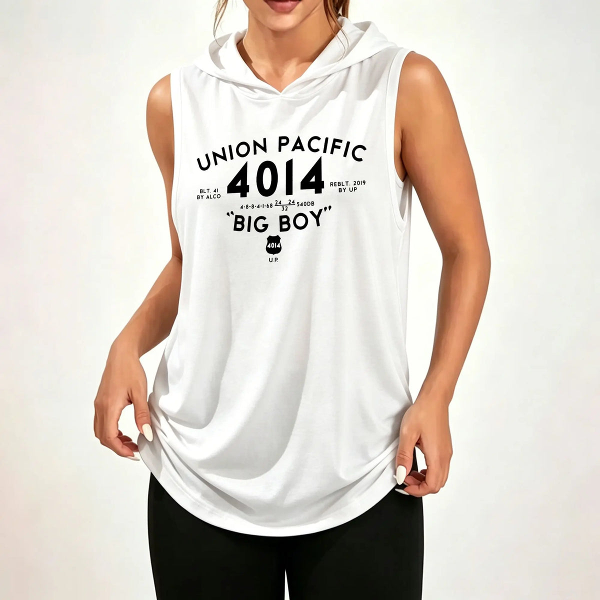 Women Sleeveless Hooded Tank Top Union Pacific 4014 Big Boy Train Letter Graphic Print Vest Casual Loose Sleeveless Hoodie Daily Wear Hood Tank Tops ****