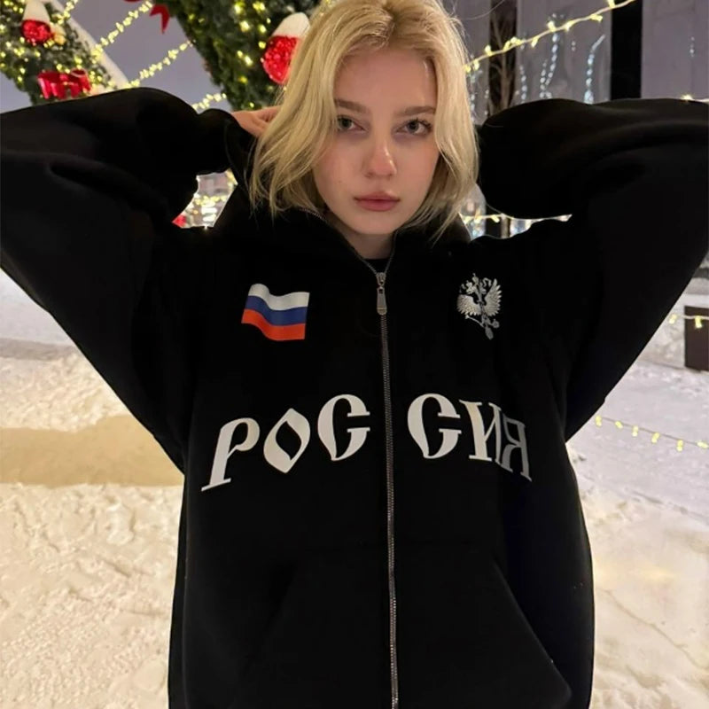 Zipper Hoodie Y2K Double-layer Clothes Harajuku Gothic Hip-hop Alphabet Graphics Super Dalian Hoodie Sweatshirt Women's Coat