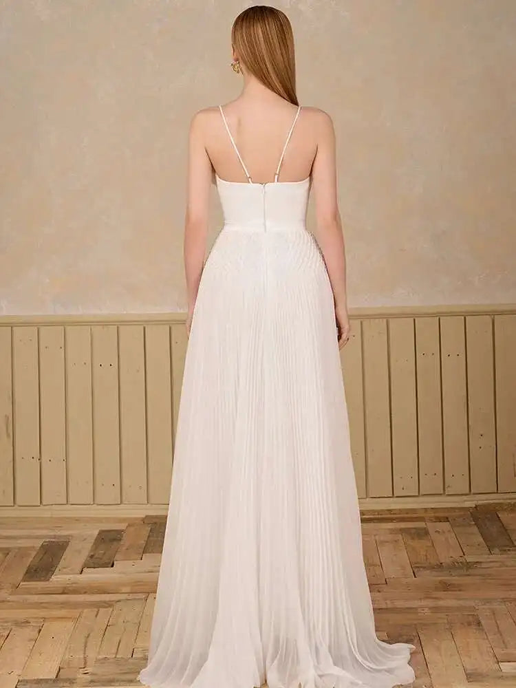 Dress Elegant Backless Party DEAT Elegant Dress Hollow Out Backless Camisole Pleated Flower High Waist Women's Party Dresses 2026 Spring Fashion 13DB5083