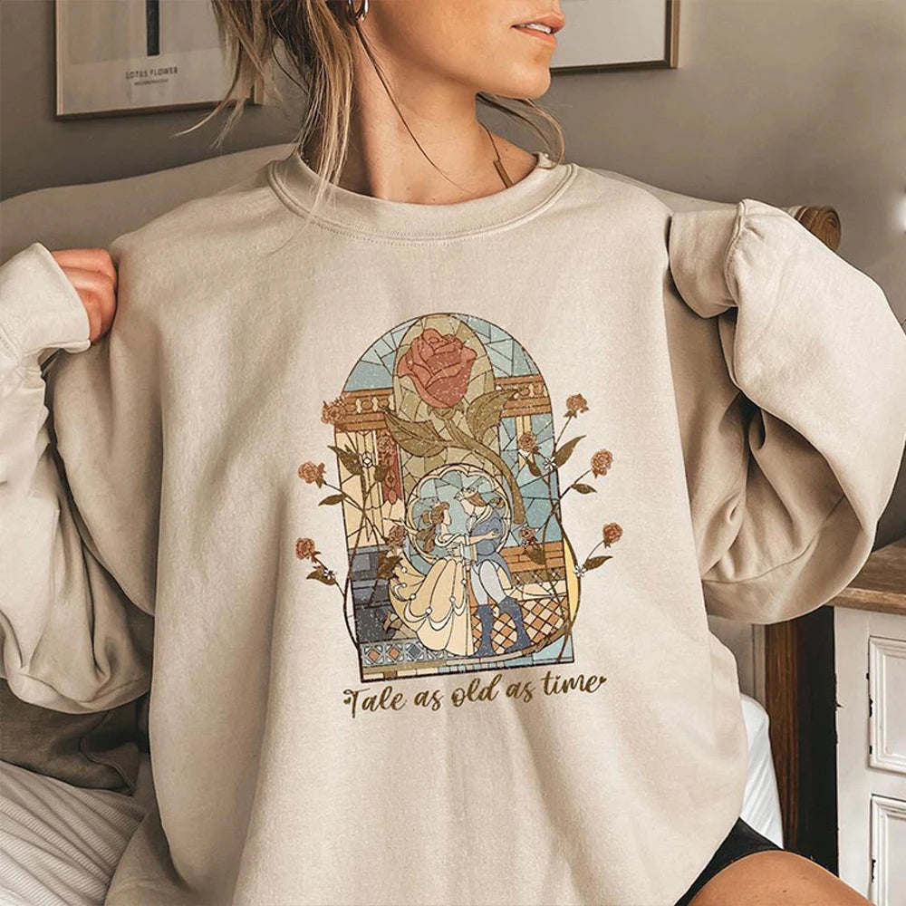 Vintage Tale As Old As Time Sweatshirt Retro Beauty Shirt Aesthetic Princess Pullover Streetwear Unisex Long Sleeves Sweatshirts