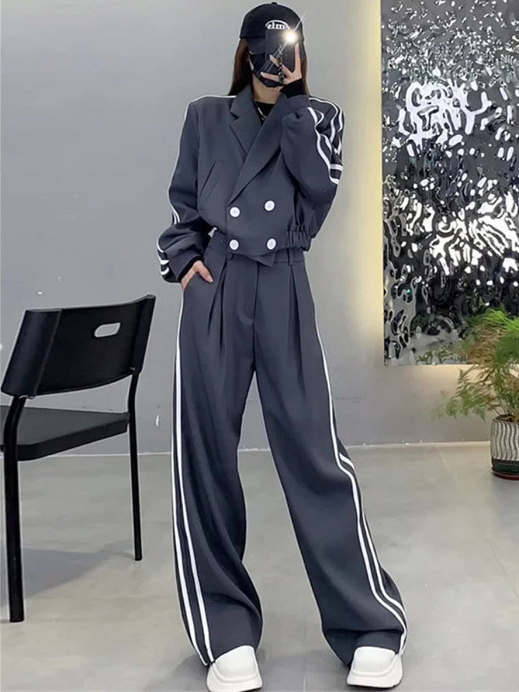 Spring Autumn 2024 Fashion Sporty Casual Women's Suit High Waist Slimming Wide Leg Pants Two Piece Set Stylish Ensemble