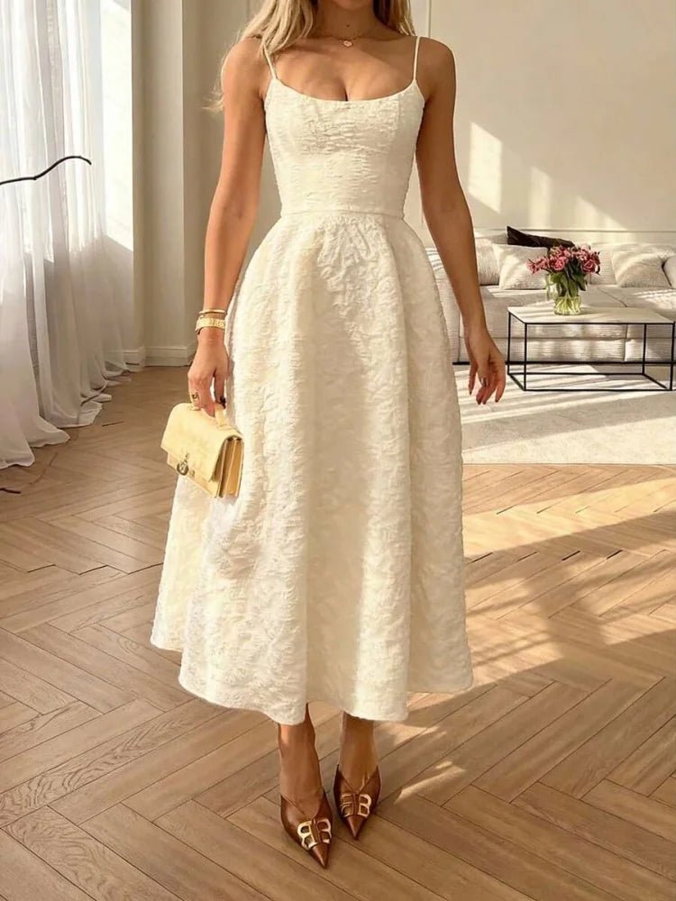 Women Solid Color Sleeveless U-Neck Zipper Backless A-line Maxi Dress Summer Sexy Elegant Dating Casual Daily Streetwear Clothes