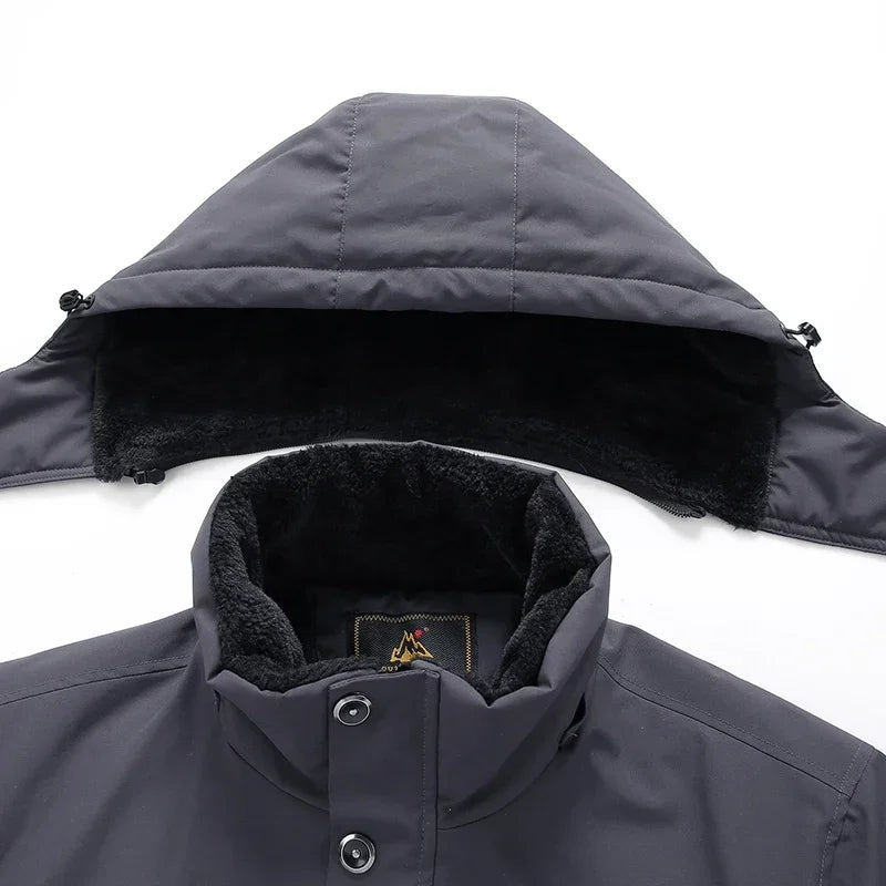 Coat Thick Waterproof Padded Big Size Winter Jacket Men Hooded Zip Up Padding Male Waterproof Padded Coat Fur Fleece-lined Warm Thick Windbreaker Plus 10XL