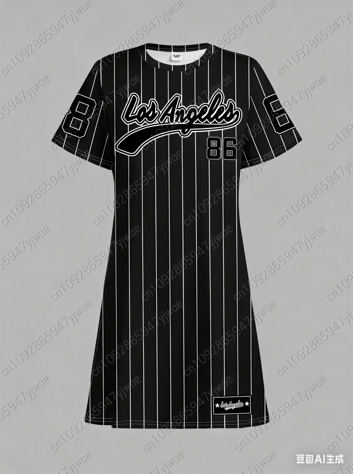 2026 Summer Women T-Shirt Dress Loose Casual NO.86 LOS ANGELES Printed O-Neck Lady Short Sleeve Pullover Dresses Women Clothing