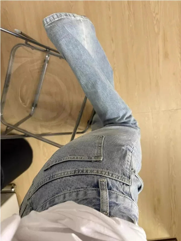 Low Waist Bell Bottom Lace Slimming Denim Jeans Women's Summer Fashionable Casual Straight Leg Blue Jeans High Waist