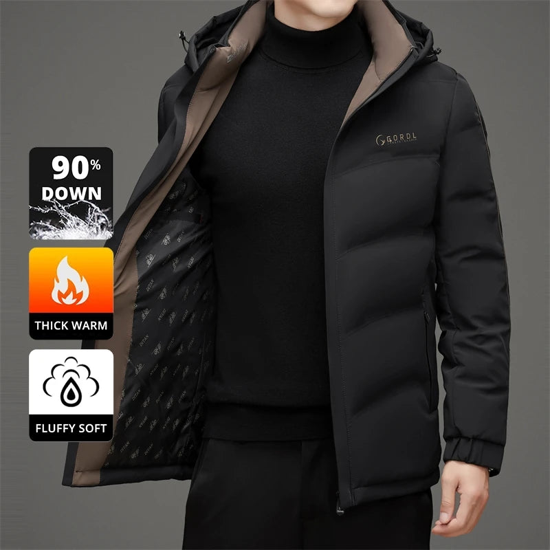 Down Parkas Feather High End Thick Hooded Fashion Windbreaker Casual Brand Mens Parkas Winter Warm Feather Puffer Jacket Outwear Down Jacket