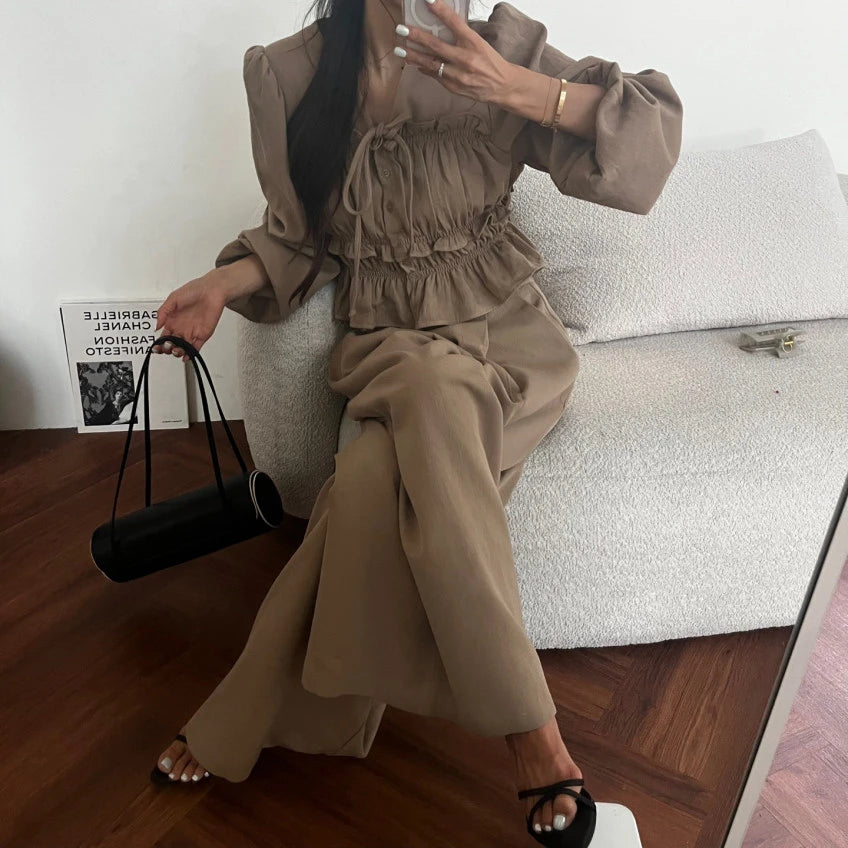 Set 2026 Fashion Korean Style Waist-Cinching Casual Set Pants Women's Autumn Collection Two-Piece Suit from China