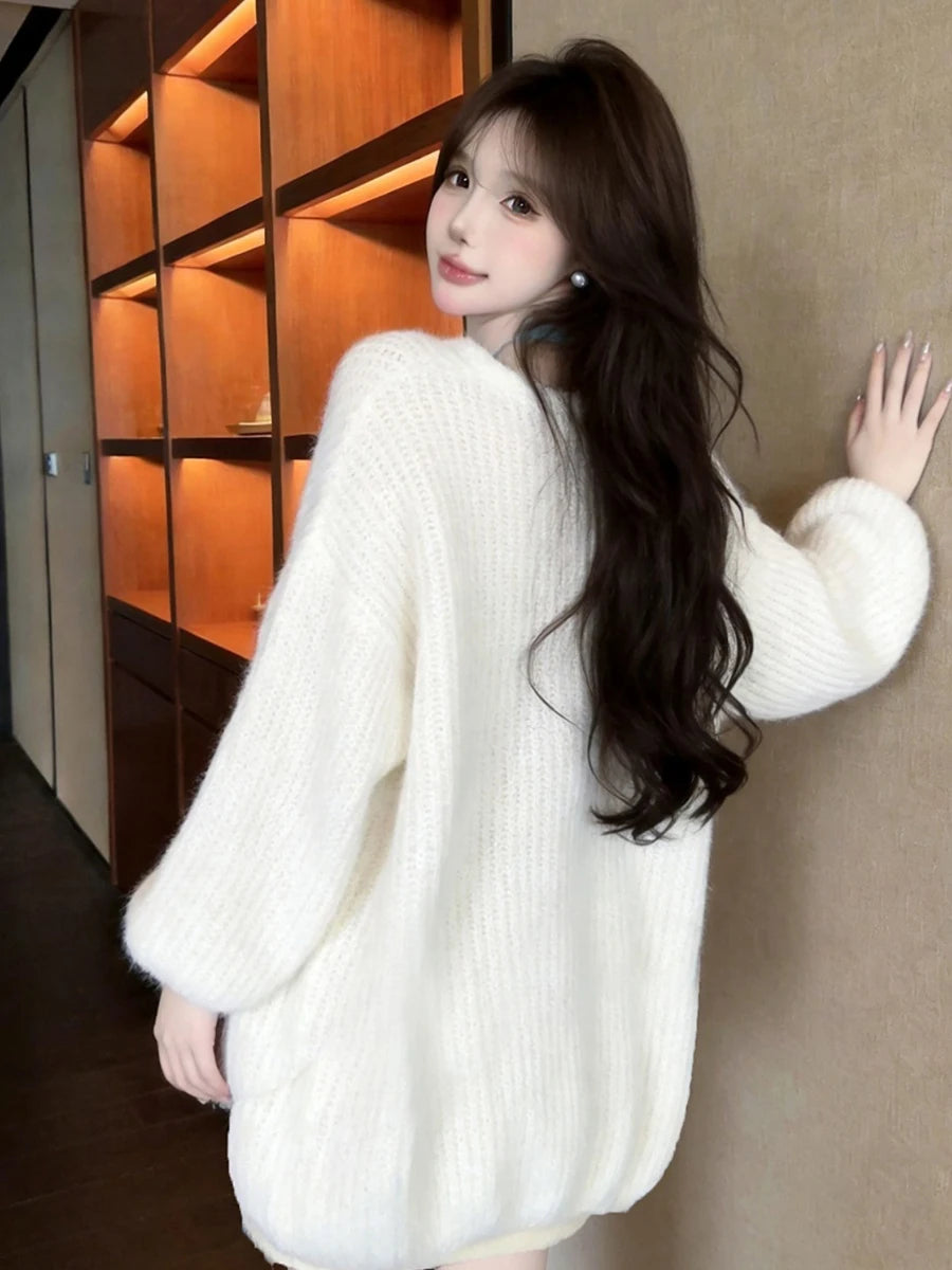 Pure Desire Sexy Girl Plush Wrap Chest Sweater Cardigan Outerwear Short Skirt Three Piece Set Women's Fashion Slim Fit Ensemble