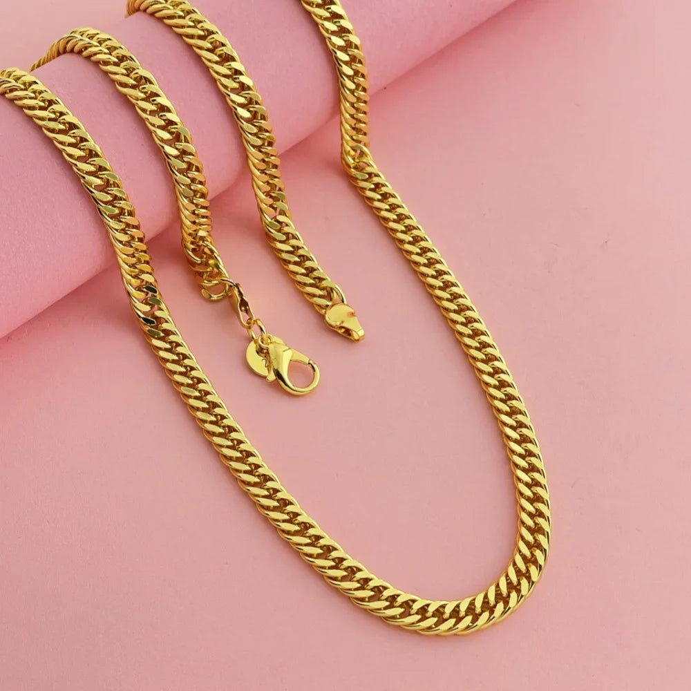 Necklace & Trendy Neutral 8MM Double Clasp Side Necklace 18-24" For Women 24K Gold AU999, Unisex & versatile chic