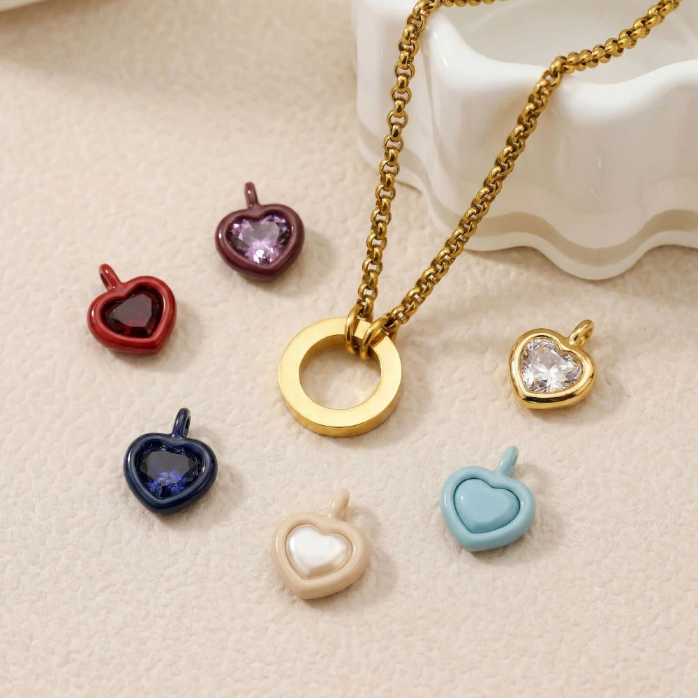 316 Stainless Steel Waterproof Color Preserving New December Birthday Stone Love DIY Pendant Charms For Jewelry
