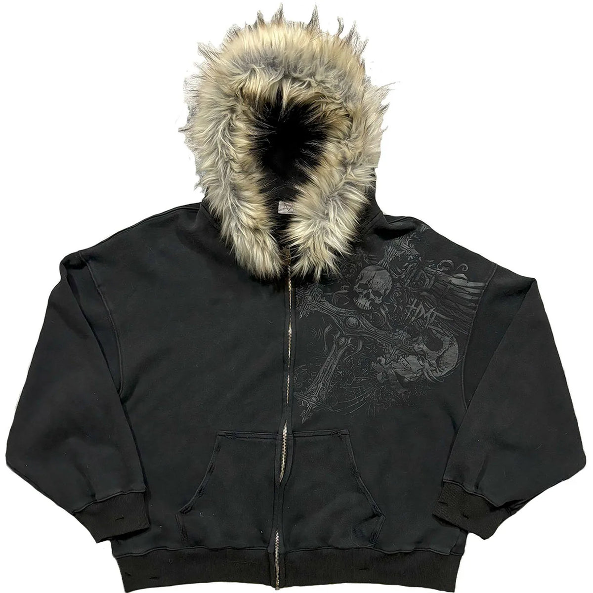 Autumn and Winter New Y2K Trendy Personalized Printed Pattern Long Sleeve Hoodie Retro Fluffy Hat Hoodie Jacket