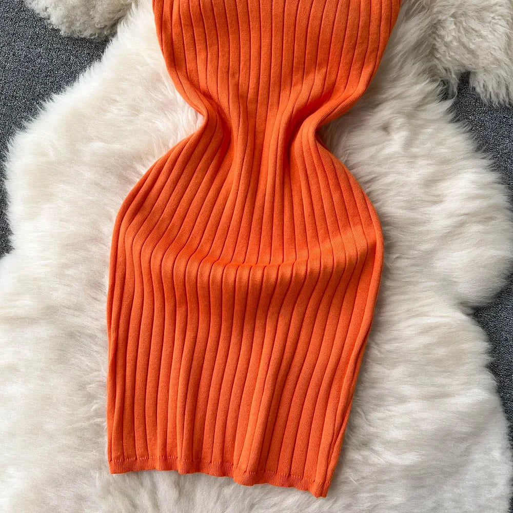 2025 Chic Fashion Sexy Package Hips Rib Knitted Summer Dress Women Slim Elastic Mini Bodycon Party Dress Streetwear Outfits