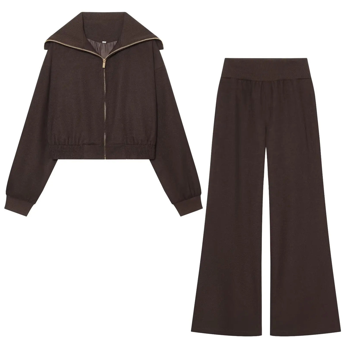 Women's Short Zipper Jacket And Pants Set Long Sleeve Turn-down Collar Coat Outerwear Fashionable Autumn Outfit Two-piece Set