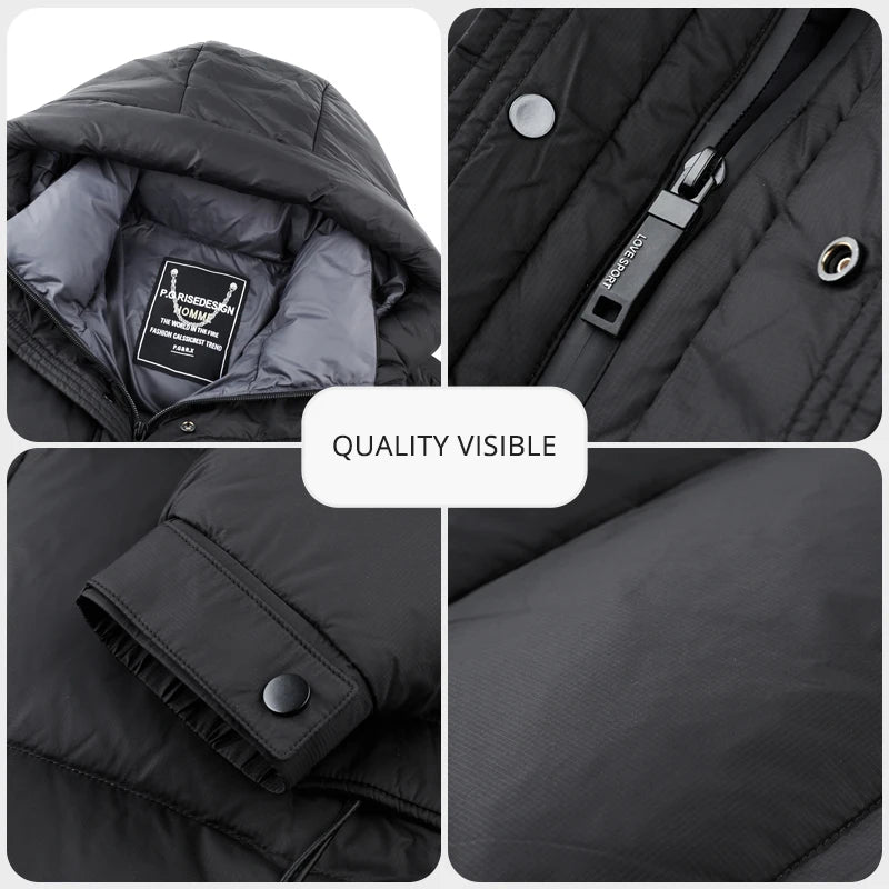 Down Coats Parkas Brand Winter High End Long Thick New Brand Casual Fashion Winter Down Jacket Men Hooded Warm Street Parkas Feather Windbreaker Puffer Coats