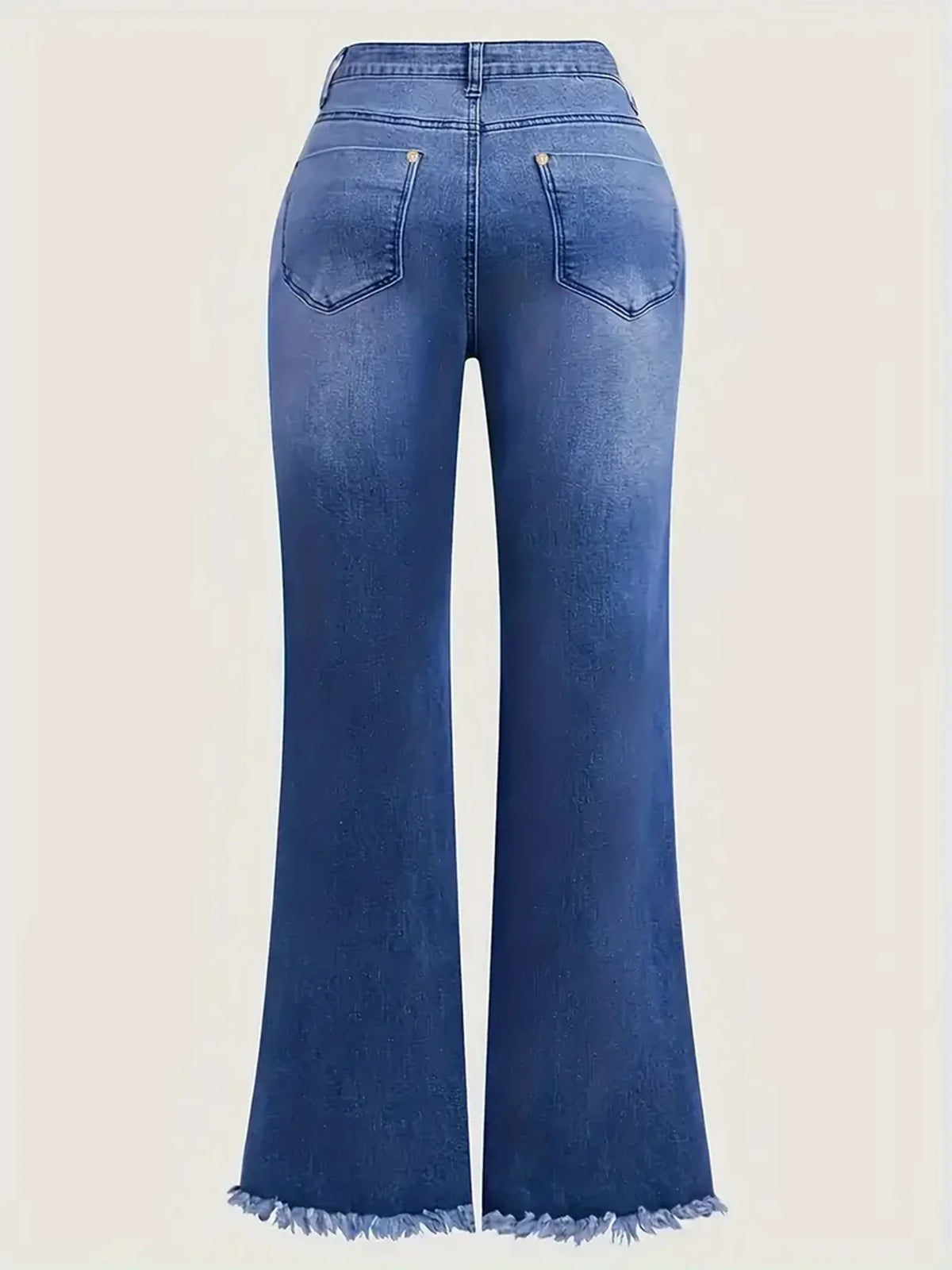 Women's High-Waisted Embroidered Bell-Bottom Jeans with Floral Patterns, Frayed Hem, Stone Washed Blue, Fitted Denim Long Pants