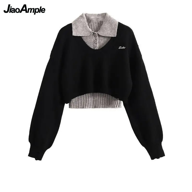 2026 Women's Spring Autumn Knit Sweater+POLO Vest+Retro Plaid Strap Skirt 3-Piece Suit Lady Elegant Dress Matching Set