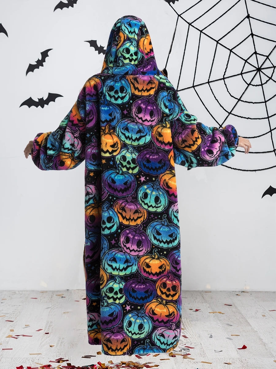 Plus Size Hoodies Women Halloween Cosplay Costume Wearable TV Blankets Pumpkin Halloween Oversized Pullovers Plus Size Clothing