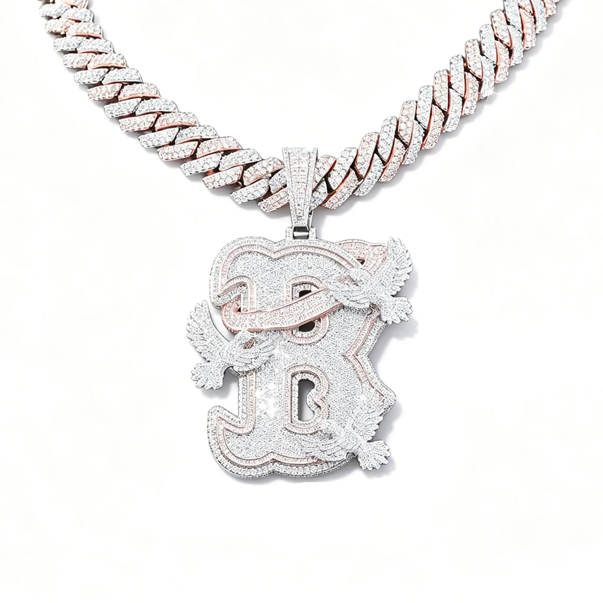 LYEE CYEE Exquisite Jewelry Two Tone Full Diamond Peace Dove Letter B Rap Pendant Necklace Round Cutting Fashionable Charm Hip Hop Jewelry, Exquisite Cutting Craftsmanship, Shining with Light, Festival, Anniversary Gift, Birthday Gift or Stacked Wear