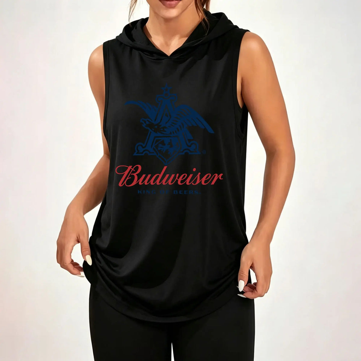 Women Sleeveless Hooded Tank Top Retro Budweiser Eagle Logo Graphic Print Vest Casual Loose Sleeveless Hoodie Daily Wear Hood Tank Tops ****