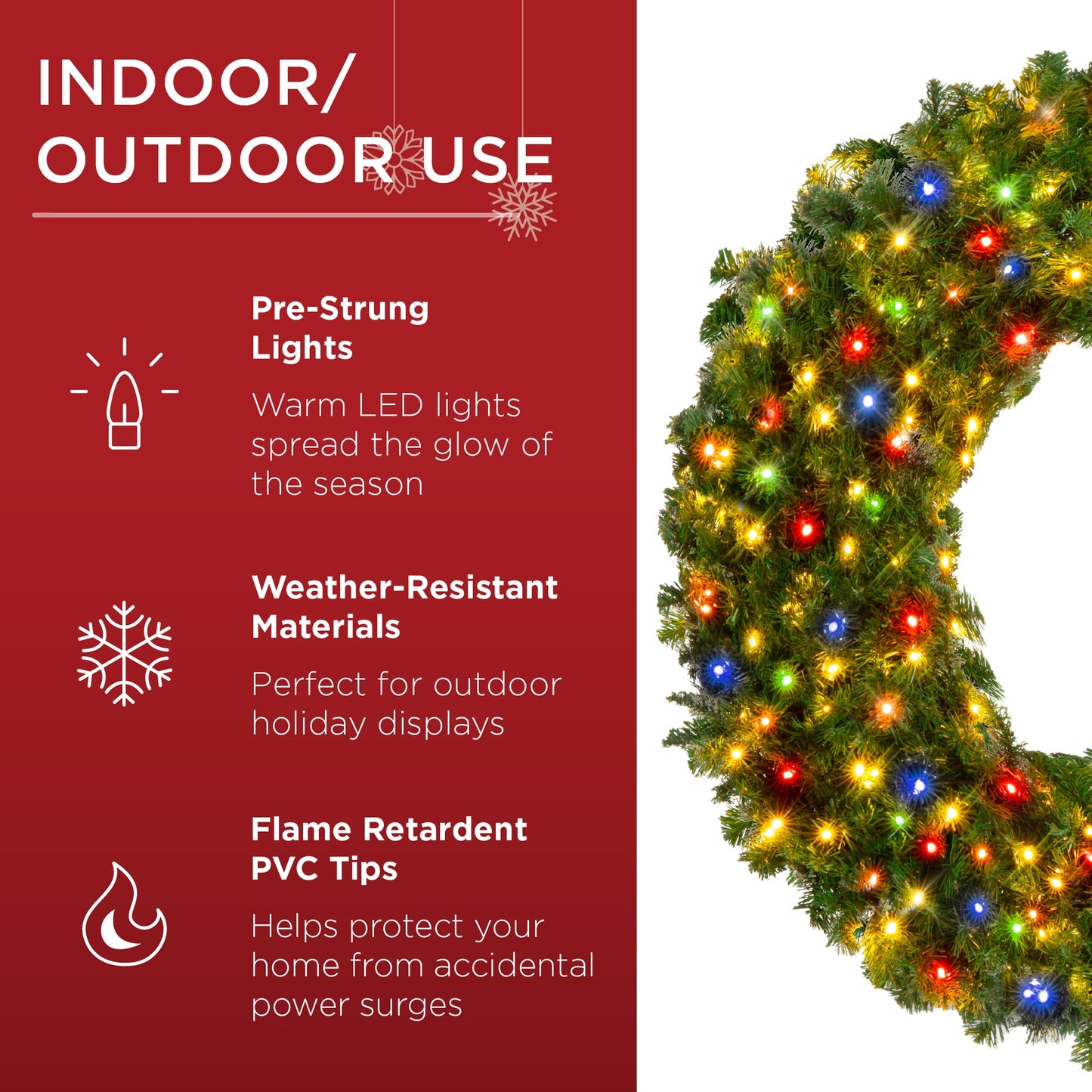 Pre-Lit Artificial Fir Christmas Wreath with Multicolor LED Lights