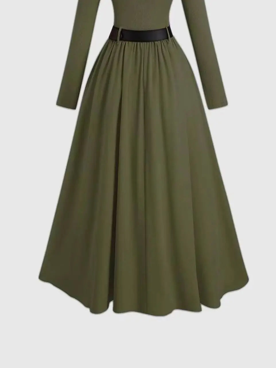 Women's Minimalist Classic Solid Color Long Sleeve Dress with Belt Elegant Casual All Match Daily Fashion