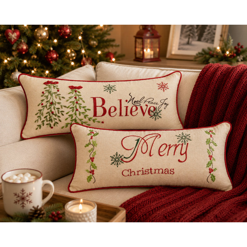 Salvato Embroidered Linen Reversible Throw Pillow
