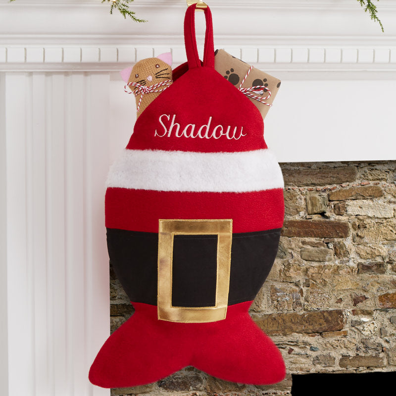 Santa Belt Personalized Cat Christmas Stocking