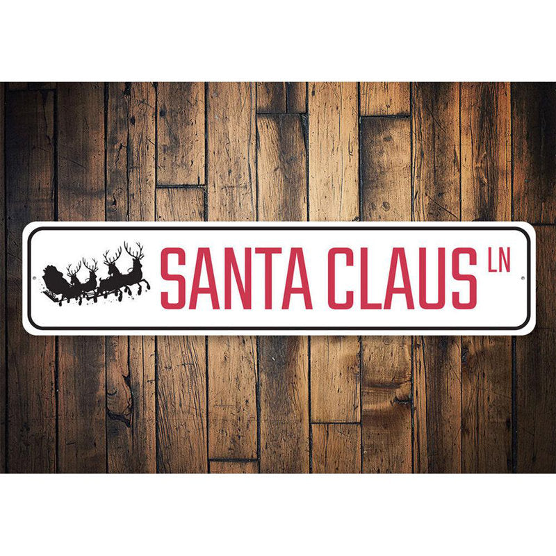 Santa Claus Lane Sleigh Holiday Custom Aluminum Sign