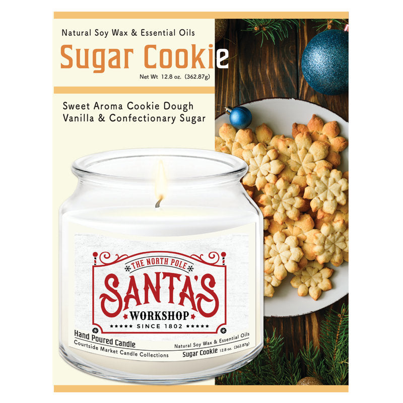 Santas Workshop 14 oz Candle Glass Jar with Brushed Silver Metal Lid