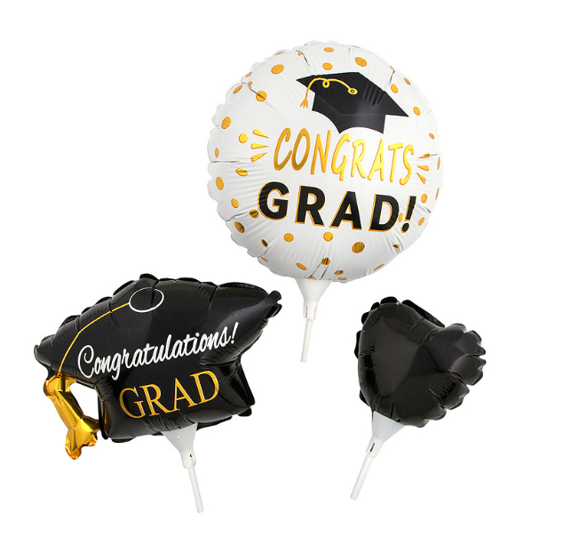 8 1/2" x 15" Graduation Party Mylar Stick Balloons Assortment - 3 Pc.