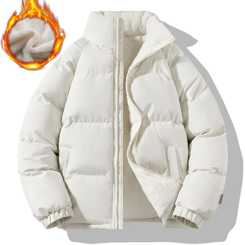New Men's Warm Thicken Sherpa Winter Parkas Loose Fashion Male Coats Stand Collar Fleece Puffer Jacket Couple Harajuku Outerwear