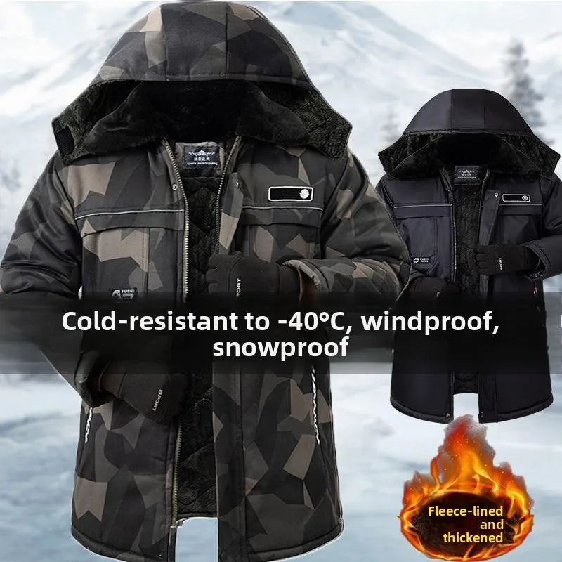 Thickened Fleece Winter Parka Labor Protection Anti-Cold Clothes for -40 Degrees Windproof Waterproof Long Jacket Workwear