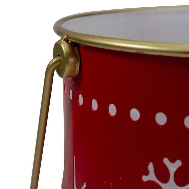 Set of 2 Red and Gold Metal Snowflake Candle Lanterns Christmas Decoration