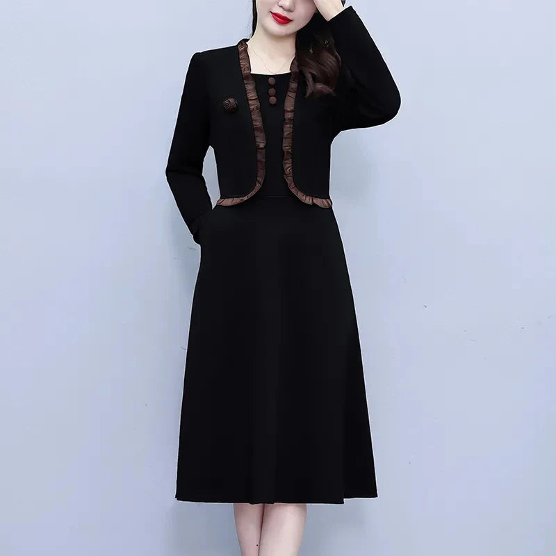 Temperament Solid Color Long Sleeve Casual Dresses Buttons Office Lady Dresses Autumn Fashion Women's Clothing
