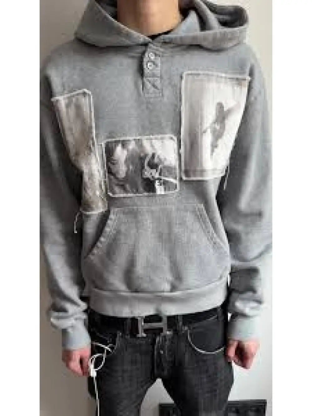 2026 new autumn and winter American retro vintage patchwork photo print hooded sweatshirt decadent style street trend hoodie ins
