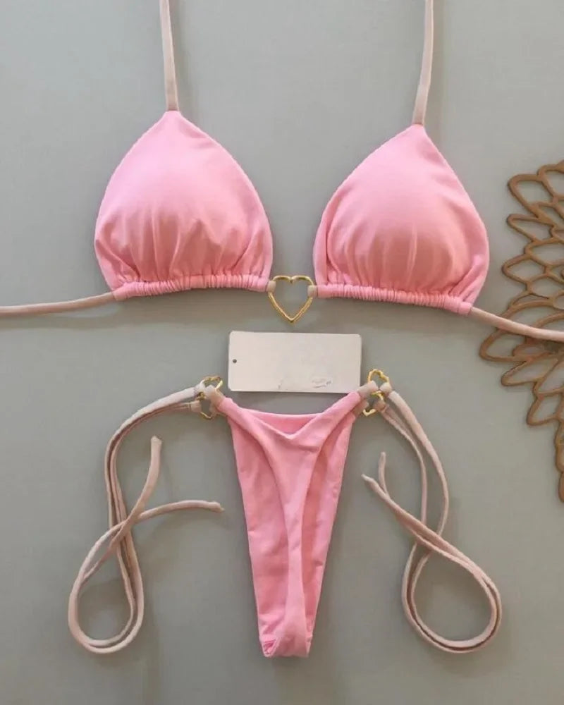 Sexy Halter Solid Color Bikini Set Women's Swimsuit Two-piece Triangle Thong Swimwear Bathing Suit Brazilian Biquinis