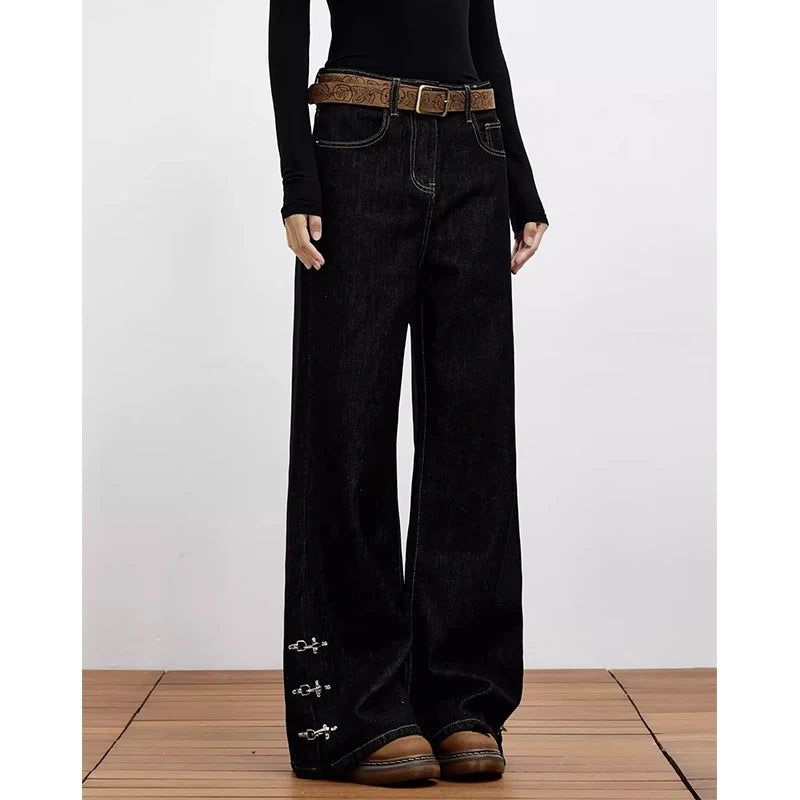 Women Black Gothic Y2k Baggy Cargo Jeans Vintage Japandi Style Grunge Jean Pants Harajuku Oversize Denim Trousers Clothes