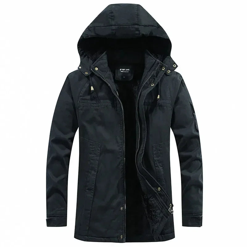 Parkas Coat Military Windproof Hooded Jackets Man Washed Cotton Thick Fleece Casual New Winter Warm Varsity Jacket Men
