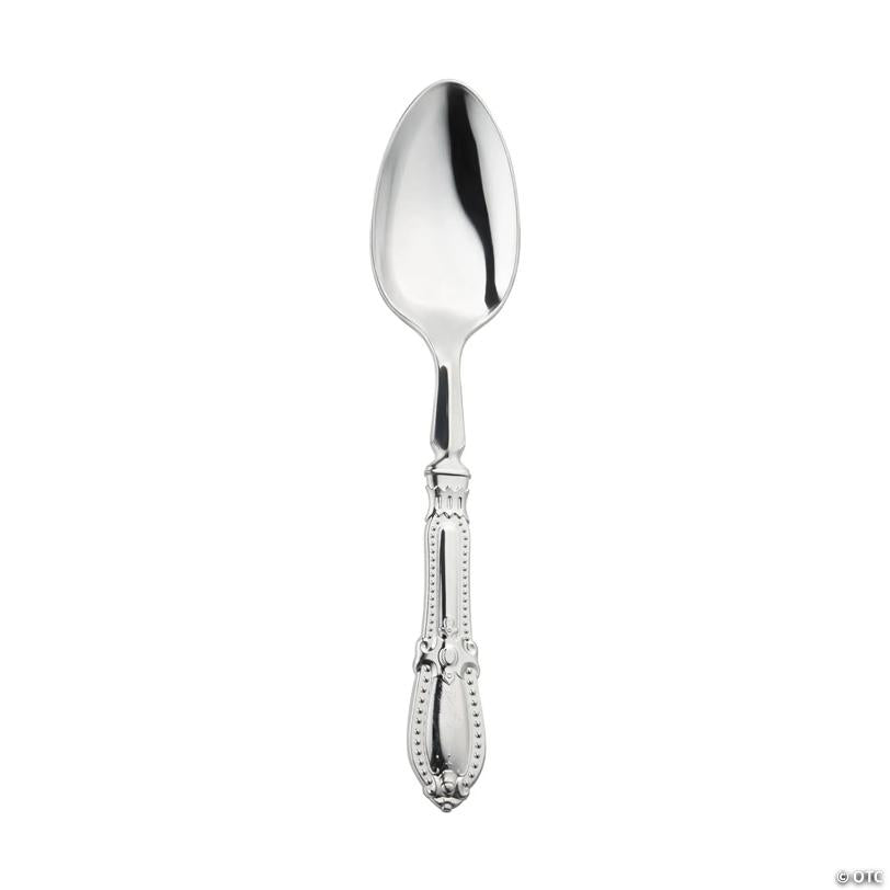 Silver Baroque Disposable Plastic Dinner Spoons - (120 Spoons) | USA Decoration®