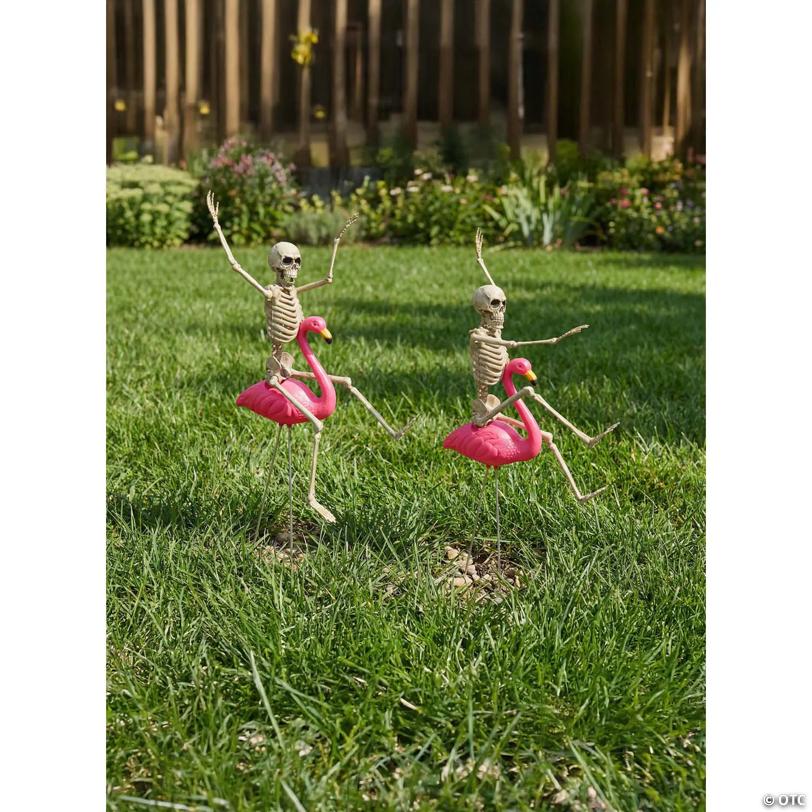 Skeleton Flamingo Racers Outdoor Halloween Decoration